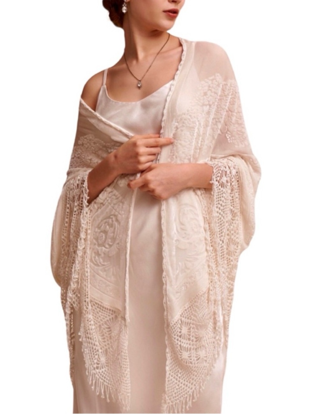BHLDN Veranda Burnout Velvet O/S Ivory Silk Chiffon Wedding Wrap Jacket